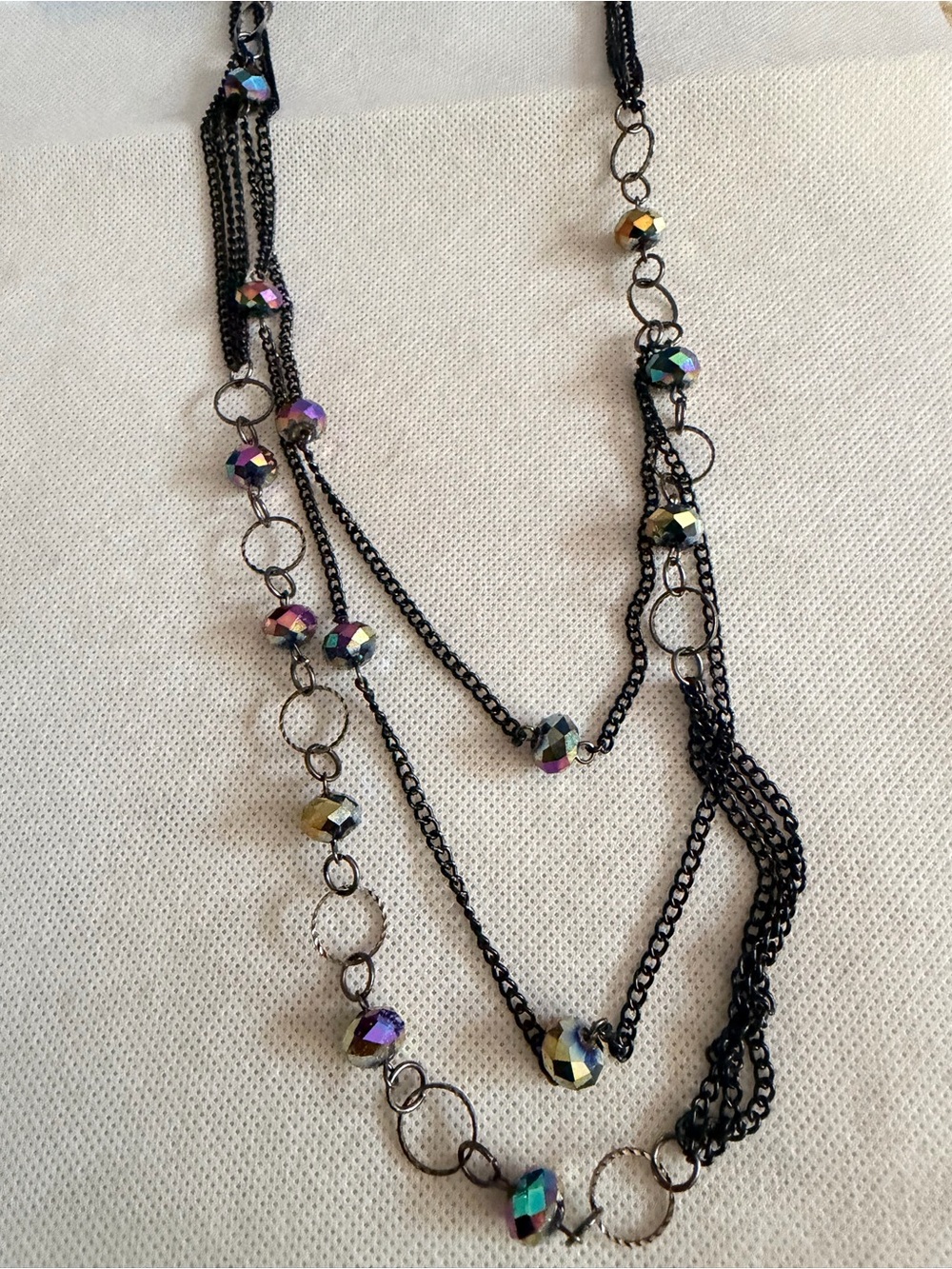 Black Multi-Color Faceted Bead Layered Necklace